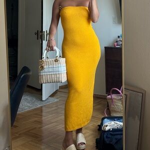 Free people yellow strapless dress